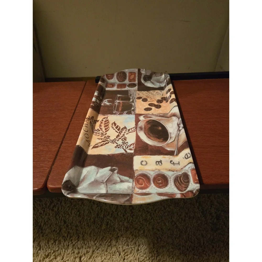Home Essentials Coffee Mocha Melamine Serving Tray Rectangular Brown Tan 15 Inch
